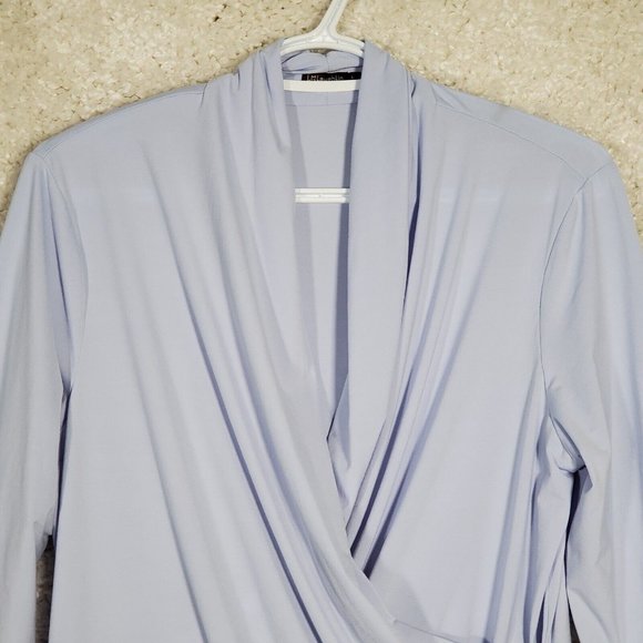 J McLaughlin Faux Wrap Top Womens Large Blue Stretch Long Sleeve Pullover Casual - Picture 3 of 11